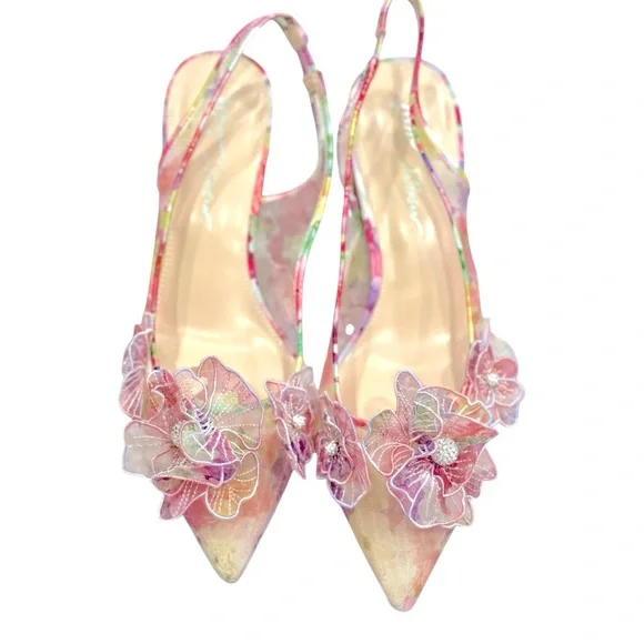 Betsey Johnson Women's PETRA Floral Slingback Heels - Pink Size 8 - Picture 1 of 15